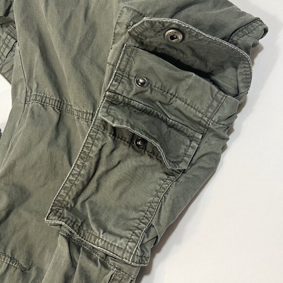 Yishion Men's Green Cargo Pants Size 34 Utility Pockets Ripstop Cotton Zippers - Picture 12 of 14